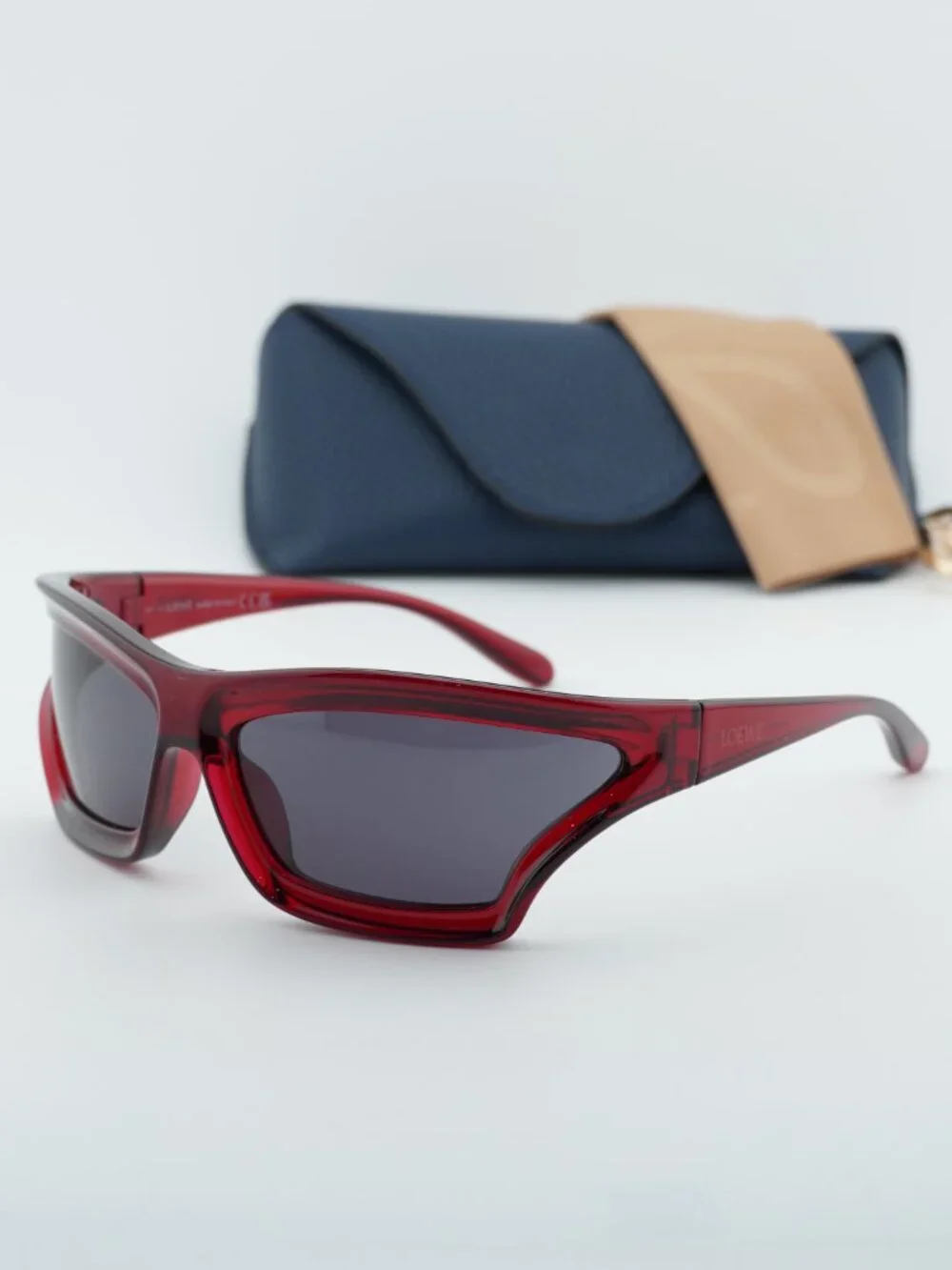 Loewe LW40143U 66A Rectangle Sunglasses - Shiny Red / Grey